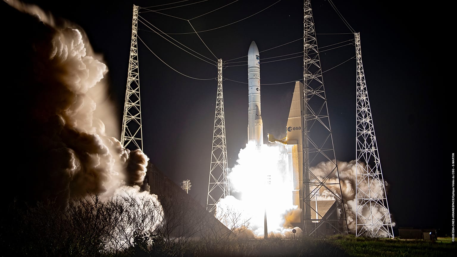 Arianespace successfully placed a satellite into orbit with the third launch of the Ariane 6 rocket, Kourou, French Guiana, August 12, 2025.