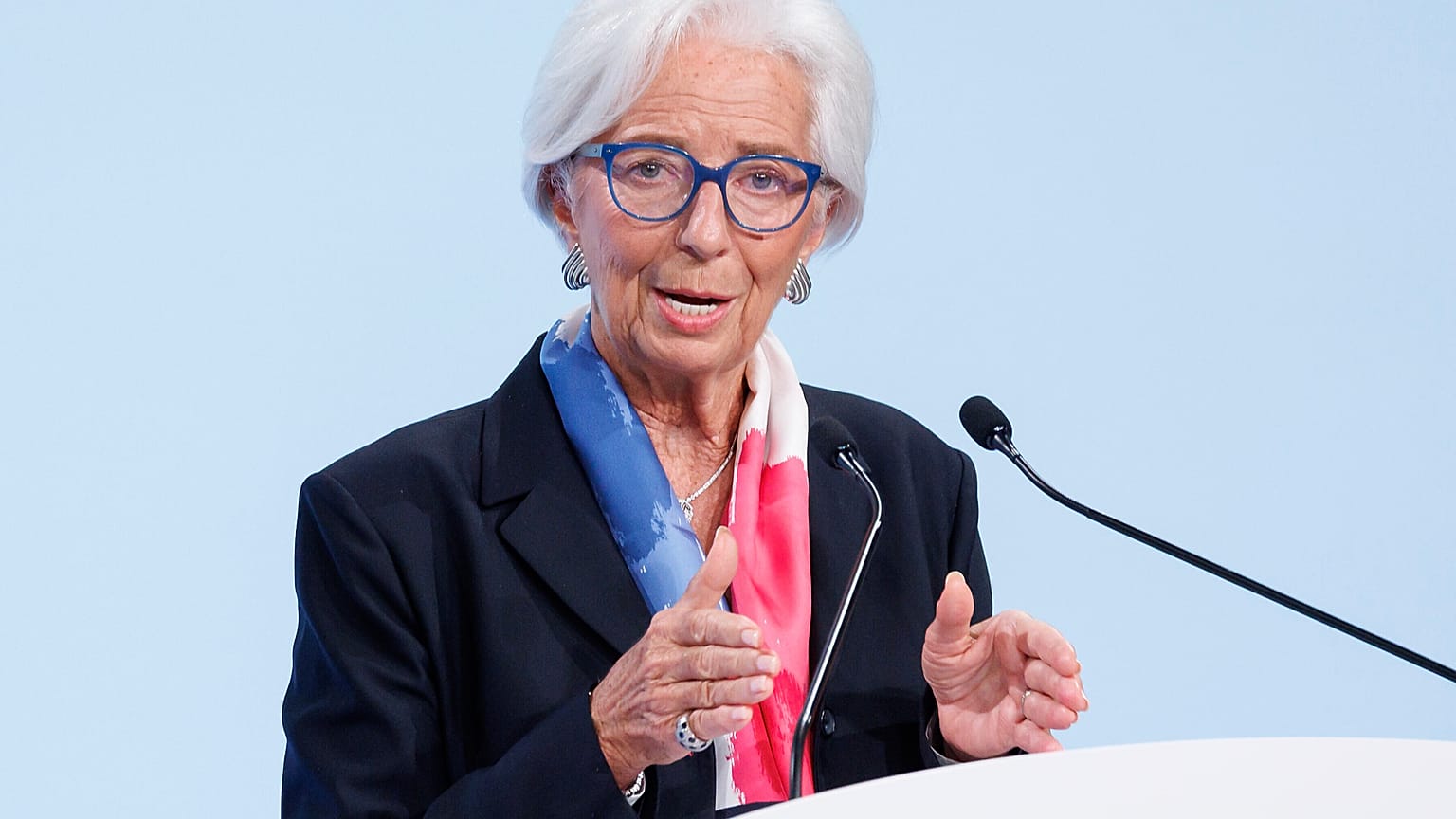 FILE. European Central Bank President Christine Lagarde speaks during the press conference following the Governing Council meeting in Florence, Italy. 30 Oct. 2025.