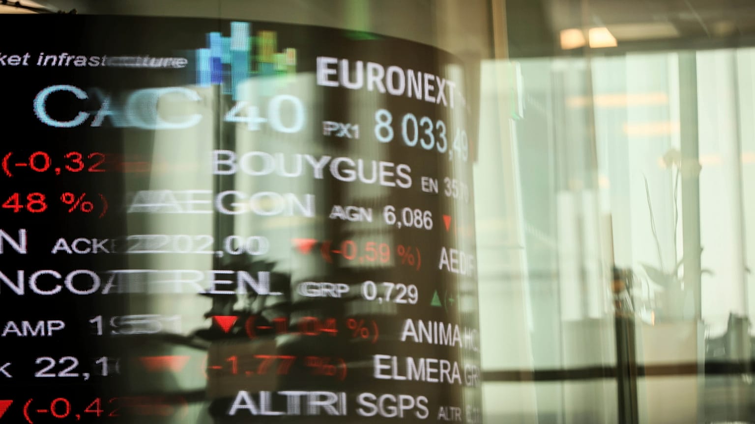 FILE. View of the surveillance room of the Euronext France. 21 March 2021.