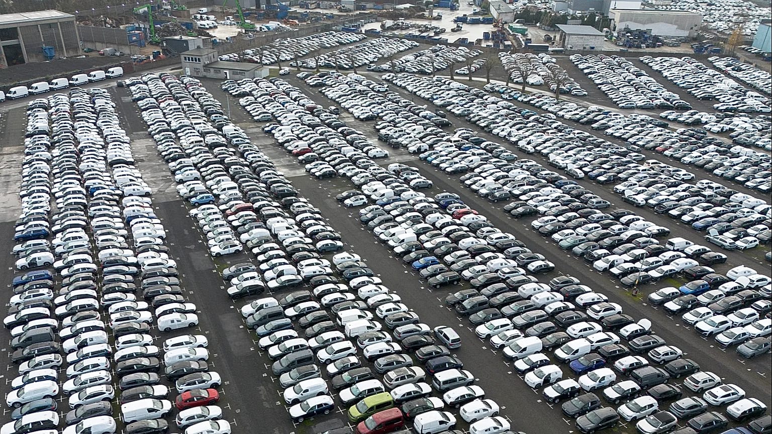  Thousands of new German-made cars at a logistics centre in Essen, Germany.