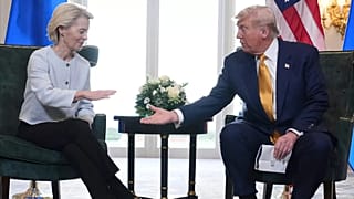 Donald Trump and Ursula von der Leyen announcing the EU-US trade agreement in July 2025.