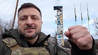 Ukraine's President Volodymyr Zelenskyy records a video at the road entering of Kupyansk, Ukraine, Dec 12, 2025