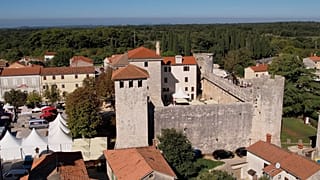 Aerial view of Morosini-Grimani Castle in Svetvinčenat, Croatia