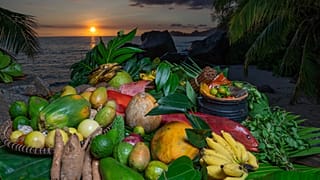 Fish, fruits & vegetables at Sunset Anse Takamaka