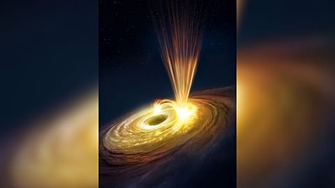 Artist's rendition of the flaring, windy black hole in the NGC 3783 galaxy.